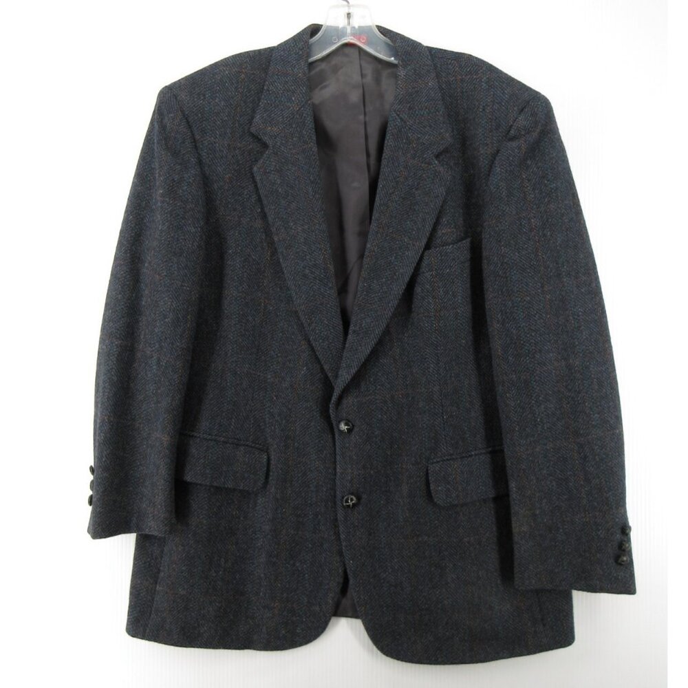 VINTAGE Savile Row Sport Coat 44 Blazer Wool Tweed Windowpane Jacket
